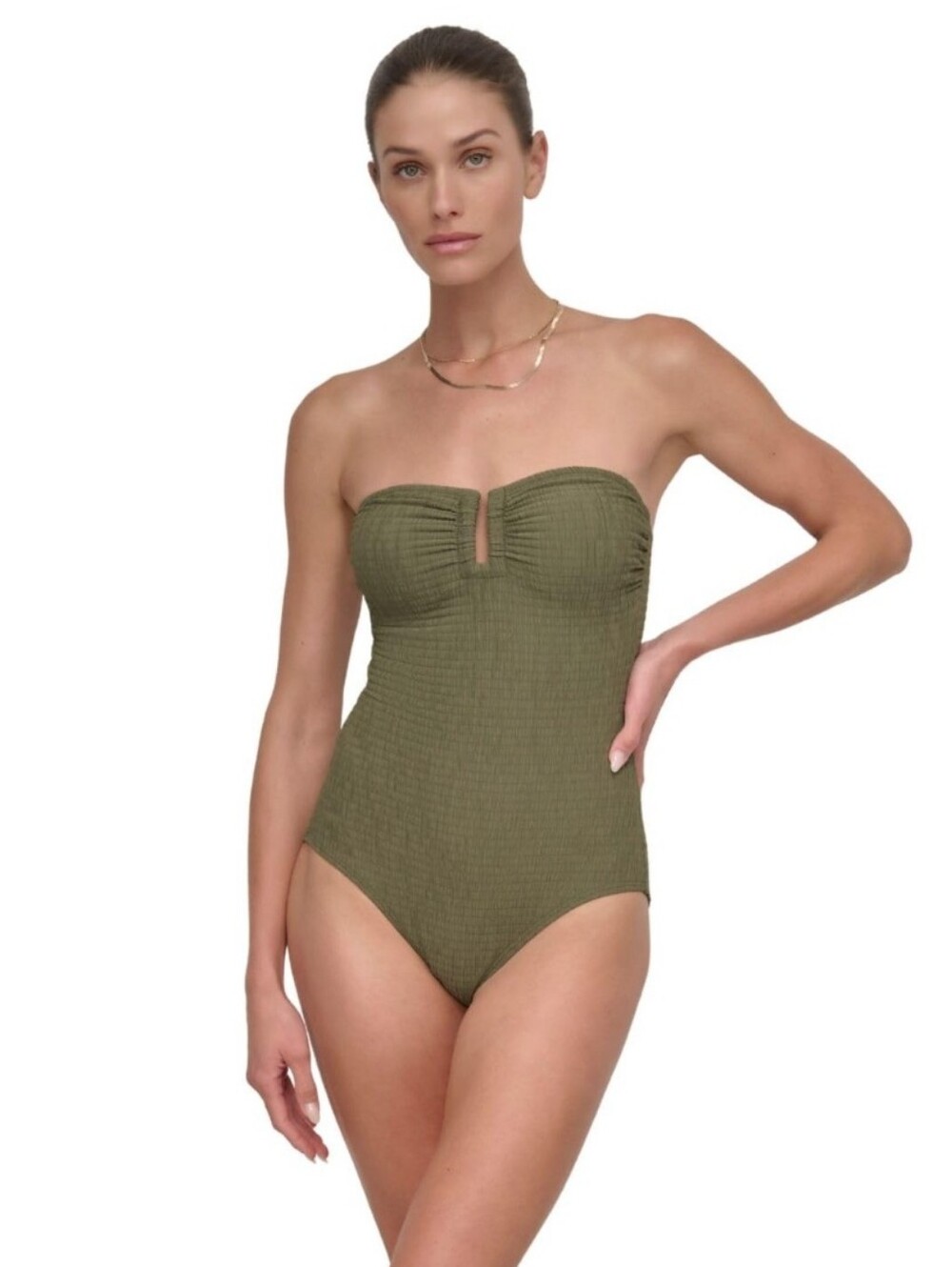DKNY U-Wire Bandeau One-Piece Swimsuit With Built In Tummy Control